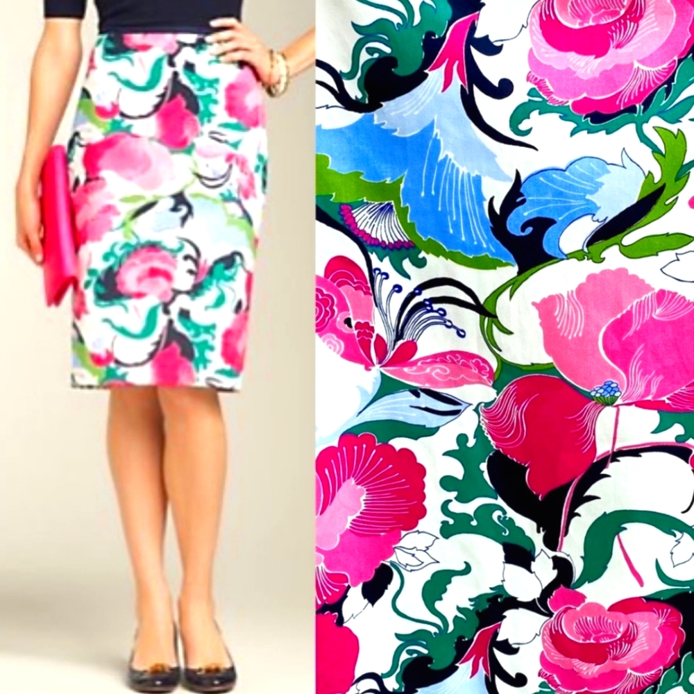 Talbots Breezy Colorful Floral Pencil Skirt